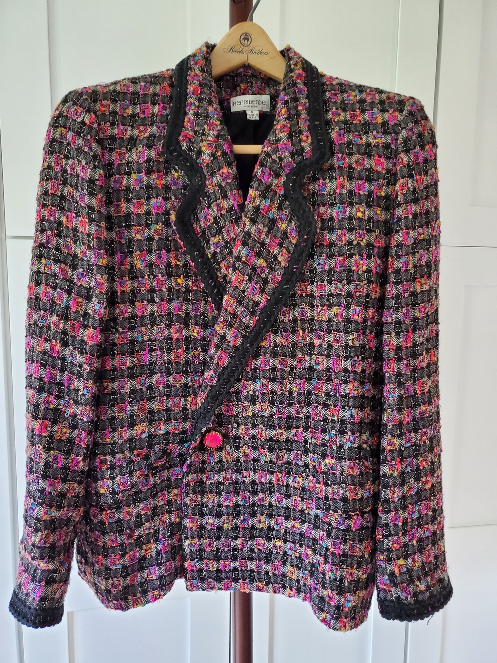 Henri Bendel‎ Wool Blazer Womens 6 Pink Tweed Jacket Made in Italy